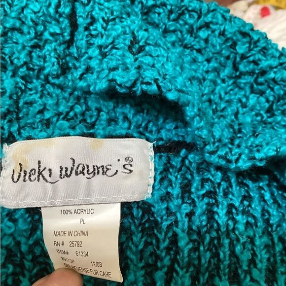 Vicki Wayne Teal Nubby Knit Open Front Cardigan PL - Picture 5 of 8